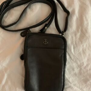Harbour 2nd Genuine Black Leather Wallet Phone Crossbody Bag Sling Strap